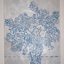 mike vegas dommermuth, 2012, Flowers in a vase (blue and  silver), acrylic on canvas, 48%22 x 36%22