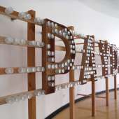 Mike Vegas Dommermuth, -Payday-, 2014, wood and glass, 30' x 8', (angle)